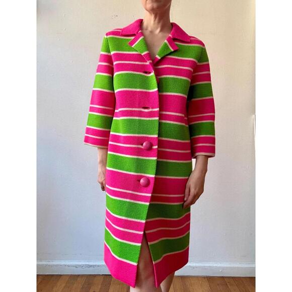 Sweaters - Vintage 1960s Neon Striped Wool Italian Knit Sweater Coat